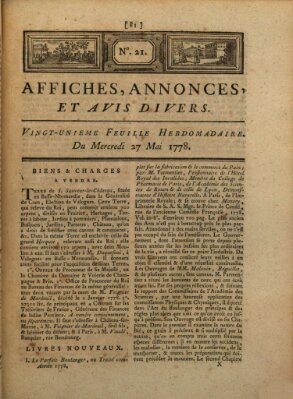 Affiches, annonces, et avis divers Mittwoch 27. Mai 1778