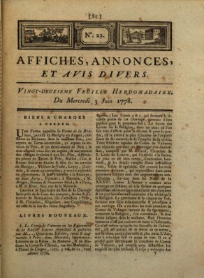 Affiches, annonces, et avis divers Mittwoch 3. Juni 1778