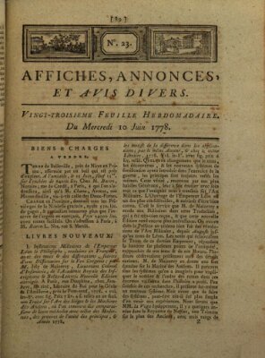 Affiches, annonces, et avis divers Mittwoch 10. Juni 1778