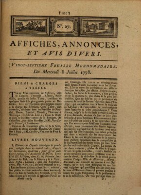 Affiches, annonces, et avis divers Mittwoch 8. Juli 1778