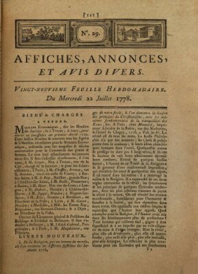 Affiches, annonces, et avis divers Mittwoch 22. Juli 1778