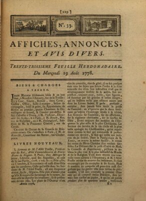 Affiches, annonces, et avis divers Mittwoch 19. August 1778