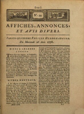 Affiches, annonces, et avis divers Mittwoch 26. August 1778