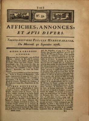 Affiches, annonces, et avis divers Mittwoch 30. September 1778