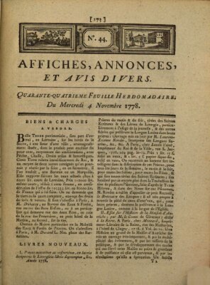 Affiches, annonces, et avis divers Mittwoch 4. November 1778