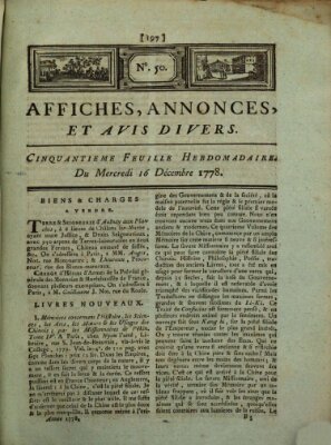 Affiches, annonces, et avis divers Mittwoch 16. Dezember 1778