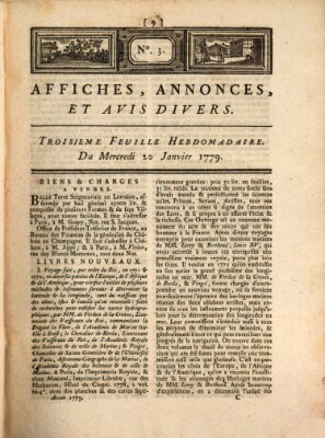 Affiches, annonces, et avis divers Mittwoch 20. Januar 1779