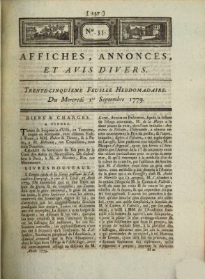 Affiches, annonces, et avis divers Mittwoch 1. September 1779