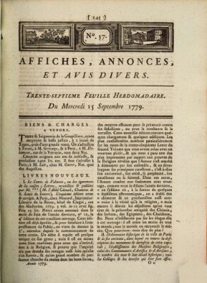 Affiches, annonces, et avis divers Mittwoch 15. September 1779