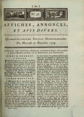 Affiches, annonces, et avis divers Sonntag 7. November 1779