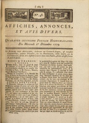 Affiches, annonces, et avis divers Mittwoch 1. Dezember 1779