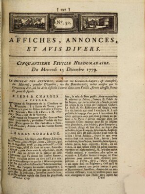 Affiches, annonces, et avis divers Mittwoch 15. Dezember 1779