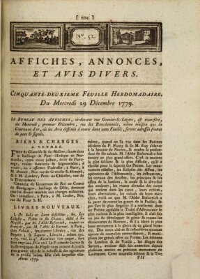 Affiches, annonces, et avis divers Mittwoch 29. Dezember 1779