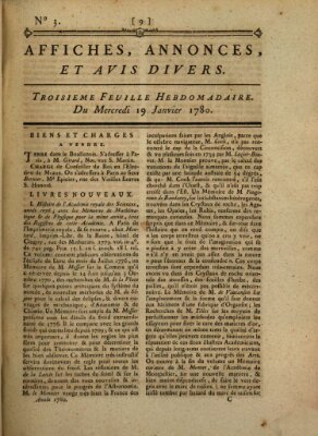 Affiches, annonces, et avis divers Mittwoch 19. Januar 1780