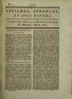 Affiches, annonces, et avis divers Mittwoch 2. Februar 1780