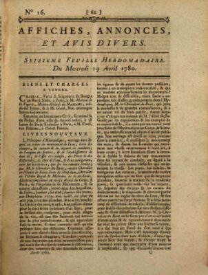 Affiches, annonces, et avis divers Mittwoch 19. April 1780