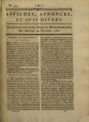 Affiches, annonces, et avis divers Mittwoch 22. November 1780