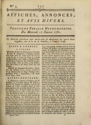 Affiches, annonces, et avis divers Mittwoch 17. Januar 1781