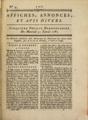 Affiches, annonces, et avis divers Mittwoch 31. Januar 1781