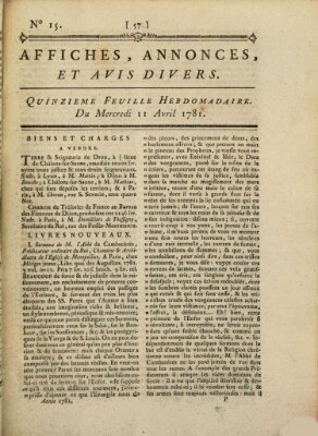 Affiches, annonces, et avis divers Mittwoch 11. April 1781