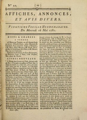 Affiches, annonces, et avis divers Mittwoch 16. Mai 1781