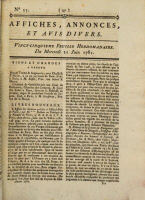 Affiches, annonces, et avis divers Donnerstag 21. Juni 1781