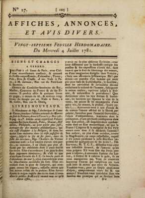 Affiches, annonces, et avis divers Mittwoch 4. Juli 1781