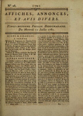 Affiches, annonces, et avis divers Mittwoch 11. Juli 1781