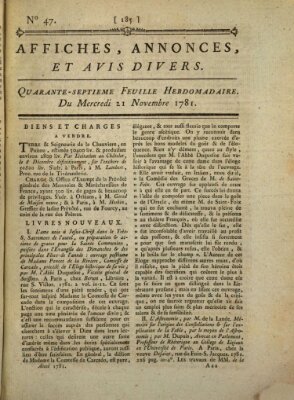 Affiches, annonces, et avis divers Mittwoch 21. November 1781