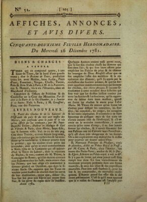 Affiches, annonces, et avis divers Mittwoch 26. Dezember 1781