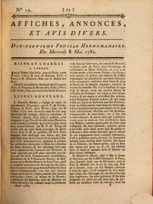 Affiches, annonces, et avis divers Mittwoch 8. Mai 1782