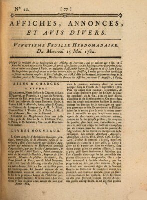 Affiches, annonces, et avis divers Mittwoch 15. Mai 1782