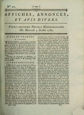 Affiches, annonces, et avis divers Mittwoch 3. Juli 1782