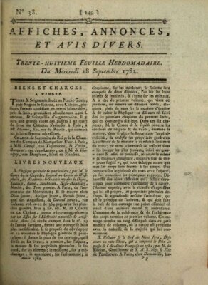 Affiches, annonces, et avis divers Mittwoch 18. September 1782