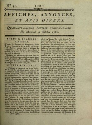 Affiches, annonces, et avis divers Mittwoch 9. Oktober 1782