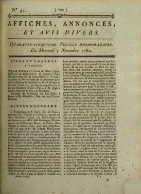 Affiches, annonces, et avis divers Dienstag 5. November 1782