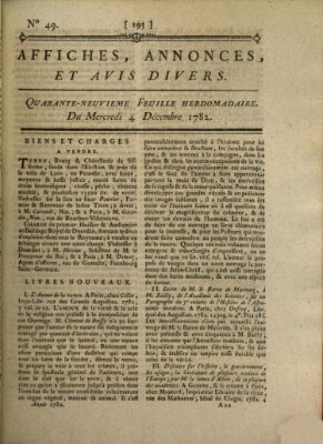 Affiches, annonces, et avis divers Mittwoch 4. Dezember 1782