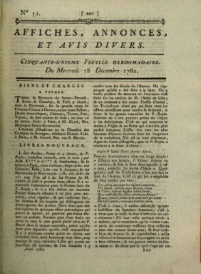 Affiches, annonces, et avis divers Mittwoch 18. Dezember 1782