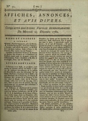 Affiches, annonces, et avis divers Mittwoch 25. Dezember 1782