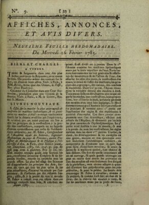 Affiches, annonces, et avis divers Mittwoch 26. Februar 1783