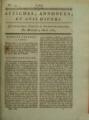 Affiches, annonces, et avis divers Mittwoch 9. April 1783