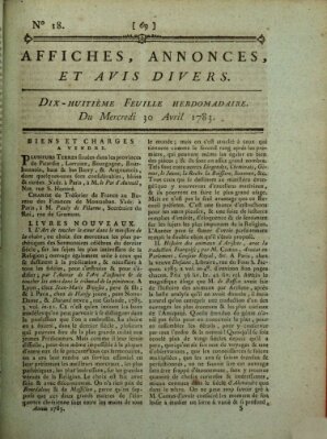 Affiches, annonces, et avis divers Mittwoch 30. April 1783