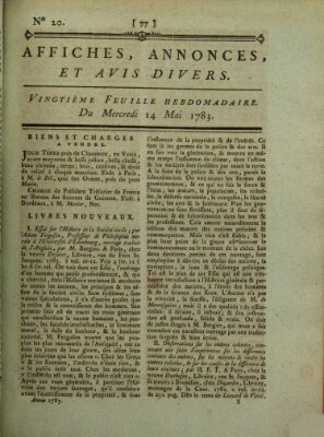 Affiches, annonces, et avis divers Mittwoch 14. Mai 1783