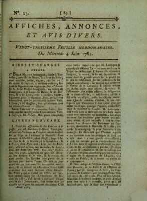 Affiches, annonces, et avis divers Mittwoch 4. Juni 1783