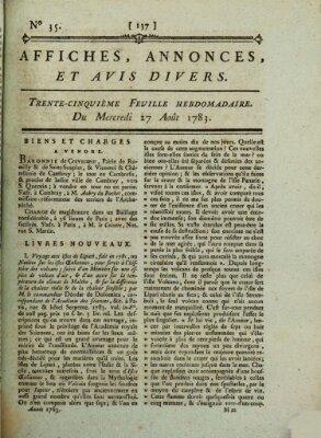 Affiches, annonces, et avis divers Mittwoch 27. August 1783