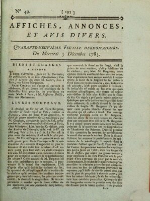 Affiches, annonces, et avis divers Mittwoch 3. Dezember 1783