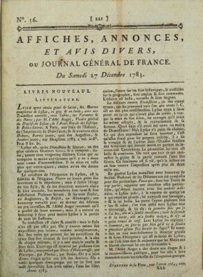 Affiches, annonces et avis divers ou Journal général de France (Affiches, annonces, et avis divers) Samstag 27. Dezember 1783