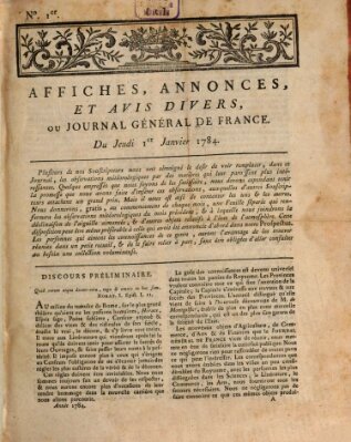 Affiches, annonces et avis divers ou Journal général de France (Affiches, annonces, et avis divers) Donnerstag 1. Januar 1784