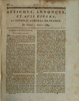 Affiches, annonces et avis divers ou Journal général de France (Affiches, annonces, et avis divers) Samstag 3. Januar 1784