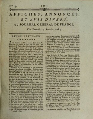 Affiches, annonces et avis divers ou Journal général de France (Affiches, annonces, et avis divers) Samstag 10. Januar 1784